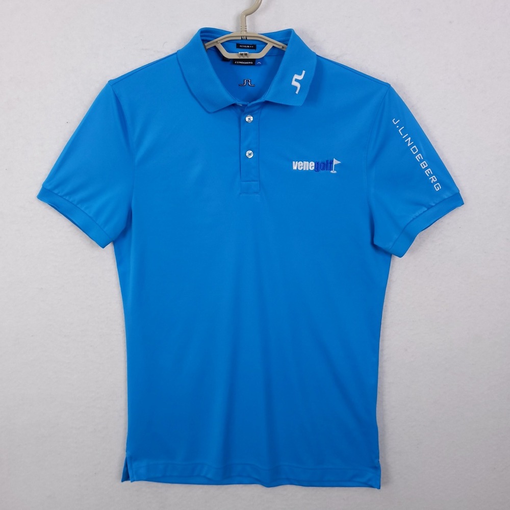 J.Lindeberg Polo Shirt Mens Medium Blue Tour Tech TX Jersey Venegolf Logo
